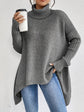 Women’s Irregular Turtleneck Sweater – Loose Knit Long Sleeve Pullover