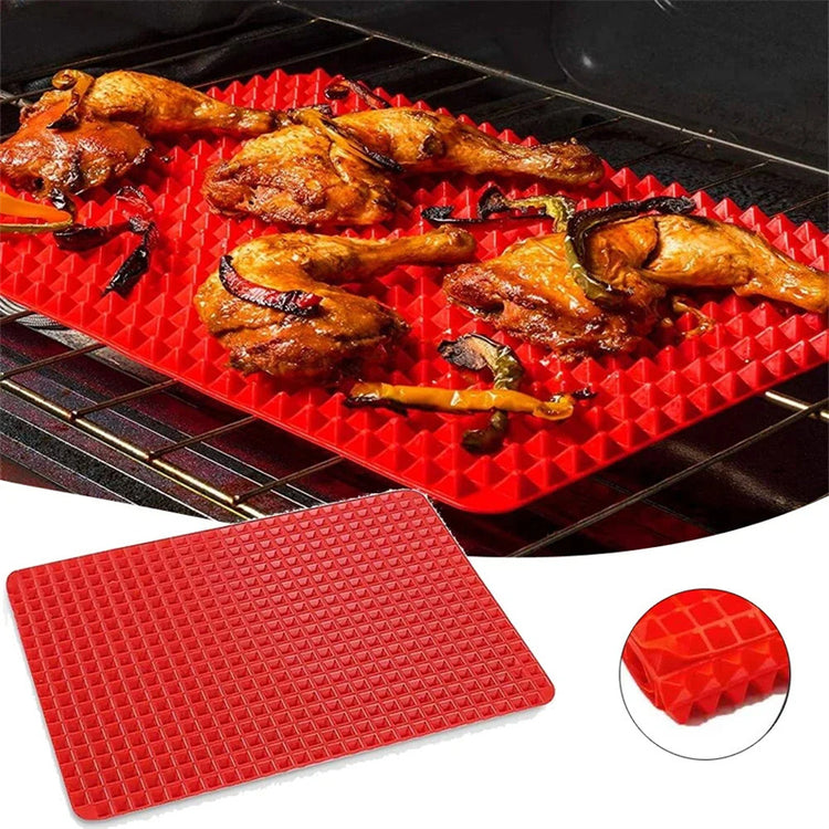 Red silicone pyramid non-stick baking mat for oven and BBQ cooking