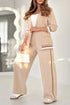 Women’s 2-piece suit set with lapel coat and high-waist wide-leg trousers in multiple colors.