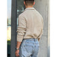 Men’s loose fit rabbit fur pullover sweater in khaki and black