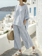 Women’s Summer Striped Two-Piece Set – Loose Batwing Sleeve T-Shirt & Solid Straight-Leg Pants