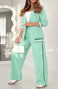 Women’s 2-piece suit set with lapel coat and high-waist wide-leg trousers in multiple colors.