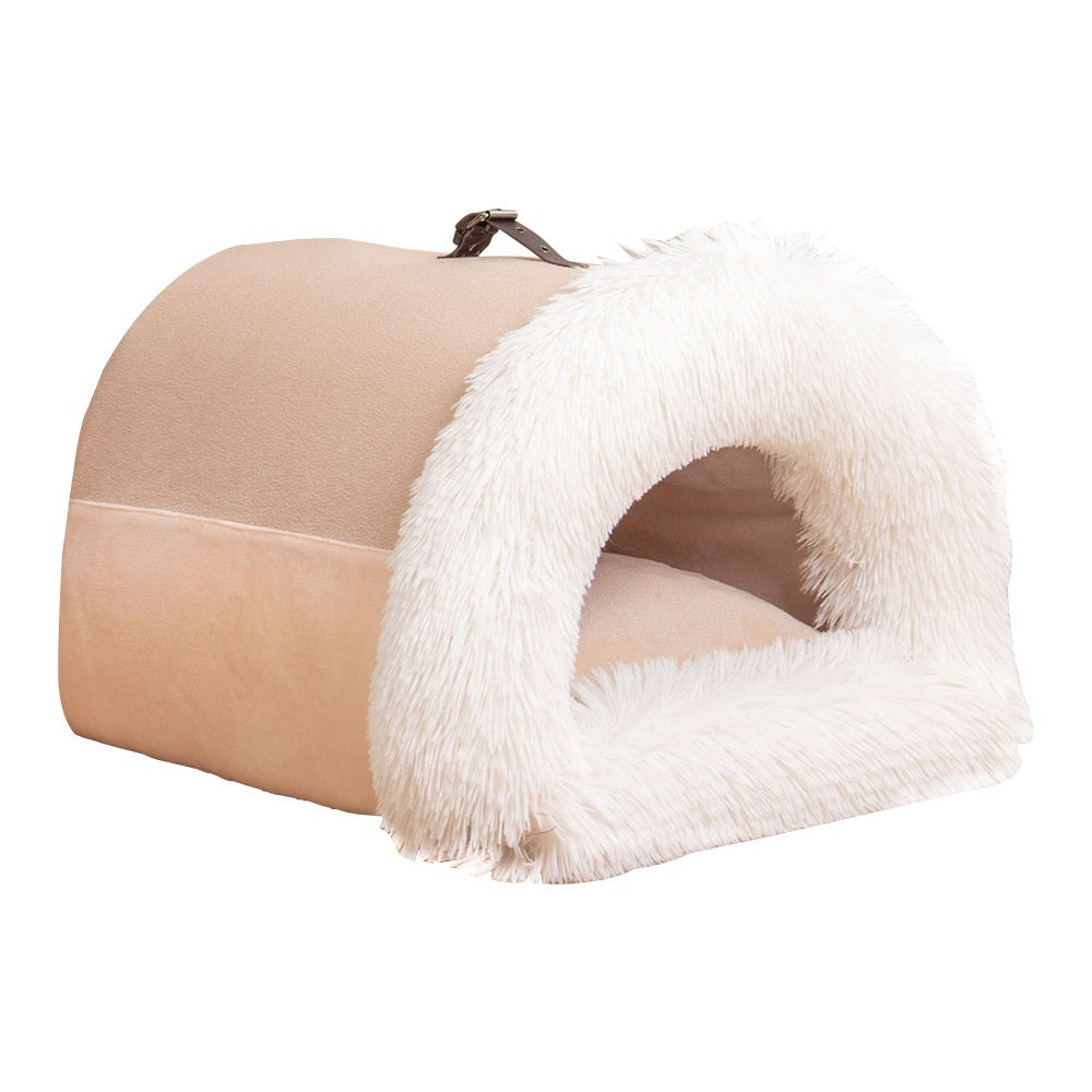 Portable soft plush pet nest for cats and small dogs, warm autumn and winter bed.