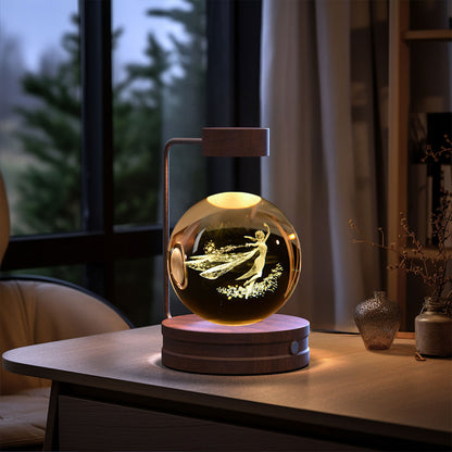 Crystal Ball Cosmic Dinosaur Night Light – USB Powered Warm Bedside Lamp