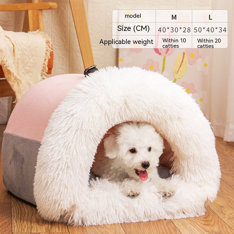 Portable soft plush pet nest for cats and small dogs, warm autumn and winter bed.