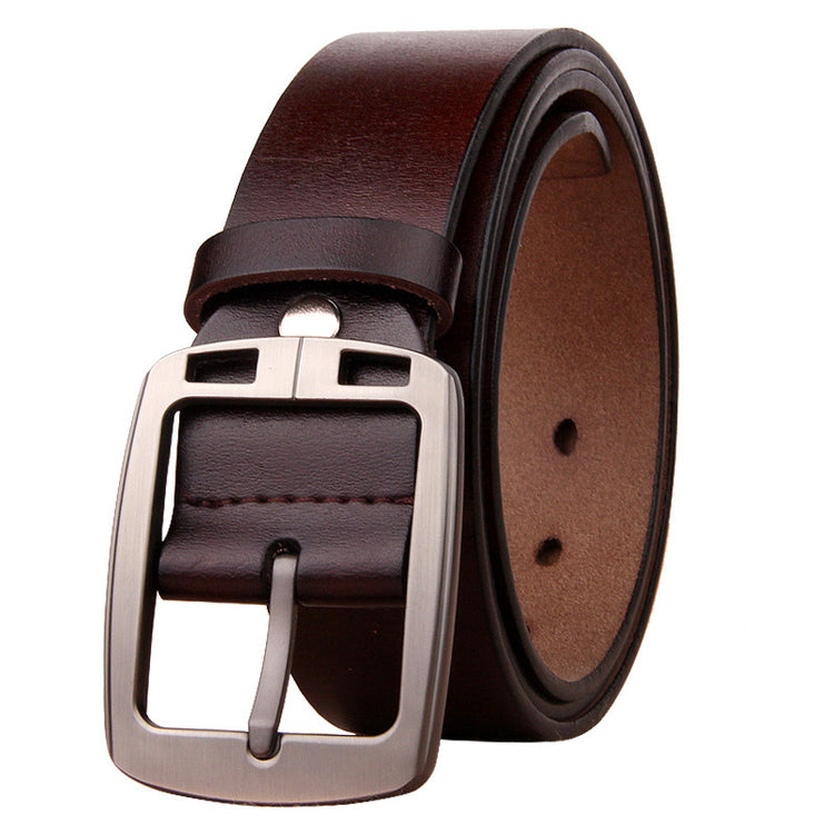Men’s retro cowhide leather belt with antique pin buckle