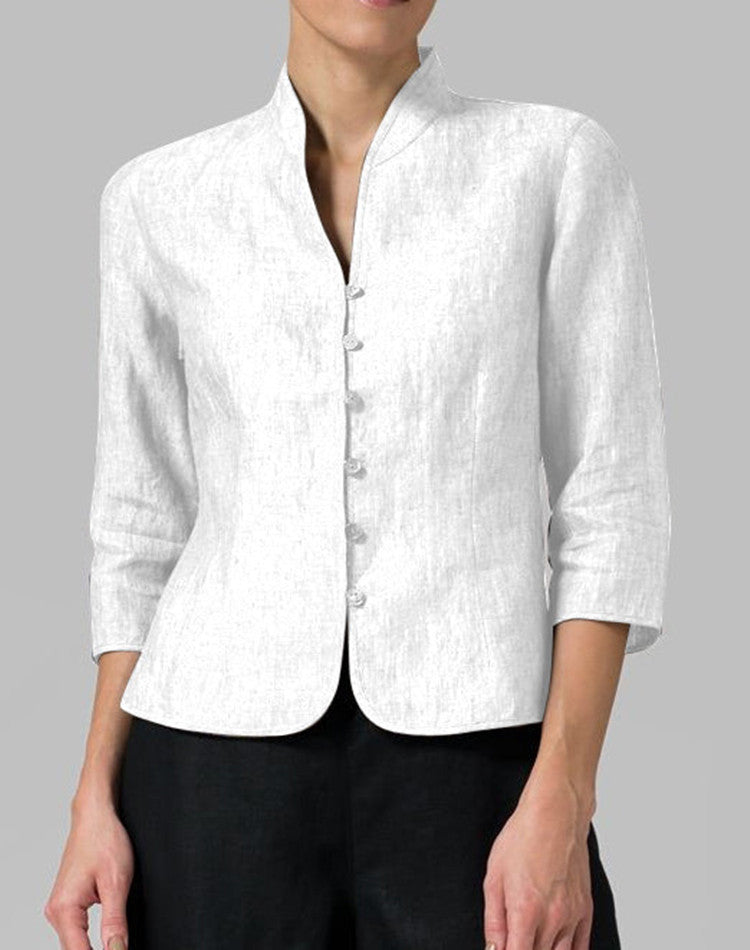 Women’s slim V-neck stand collar button jacket