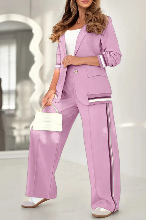 Women’s 2-piece suit set with lapel coat and high-waist wide-leg trousers in multiple colors.