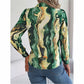 Women’s printed V-neck button-down shirt, long sleeve fall blouse.