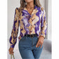 Women’s Printed Button-Down V-Neck Shirt – Long Sleeve Fall Top