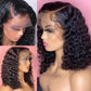 Front lace black medium-length small curly wig with long bangs