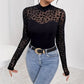 Women’s black mesh stitching slim-fit long sleeve base t-shirt.