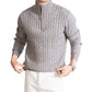Men’s Casual Solid Color Half-Height Zip Twisted Sweater for Winter Comfort
