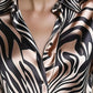 Women’s Abstract Print Button-Down V-Neck Shirt – Long Sleeve Dressy Casual Top