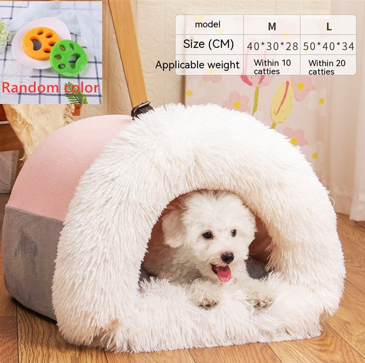 Portable soft plush pet nest for cats and small dogs, warm autumn and winter bed.