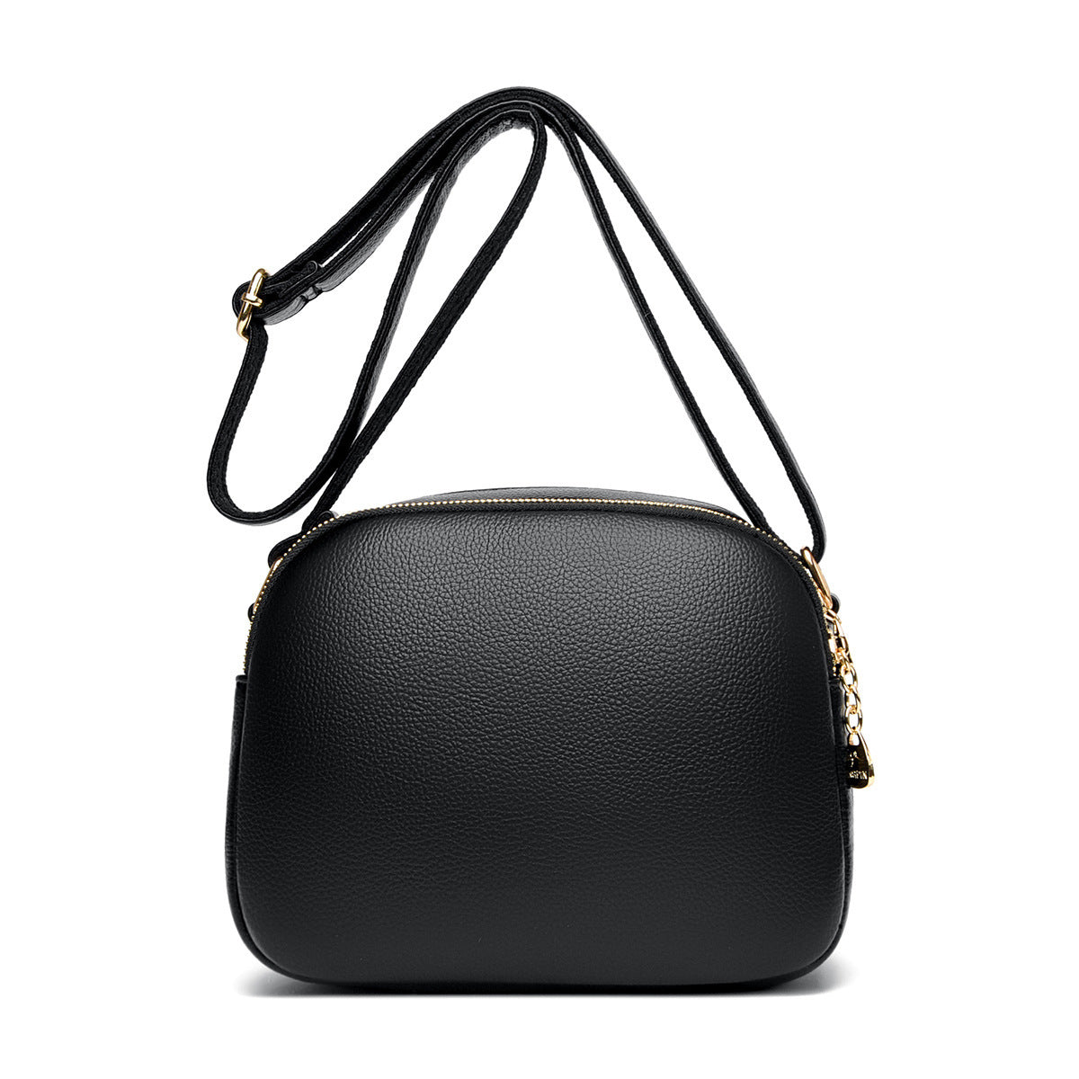 Women’s small round crossbody bag made of genuine leather, lightweight and stylish.