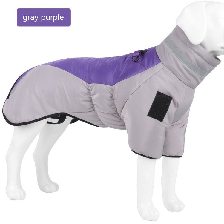 Waterproof winter dog coat with thick cotton and soft velvet lining for medium and large dogs.