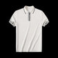 Men’s solid color summer zipper polo shirt with short sleeves.