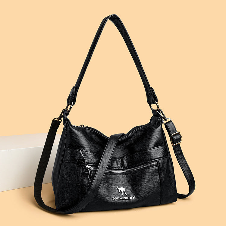 Women’s genuine leather sheepskin crossbody shoulder bag with letter and belt decoration