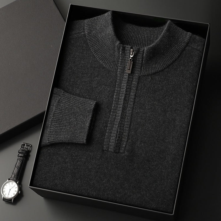 Men’s half-high collar loose pullover sweater in solid colors