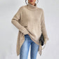 Women’s irregular turtleneck long sleeve loose knit sweater.