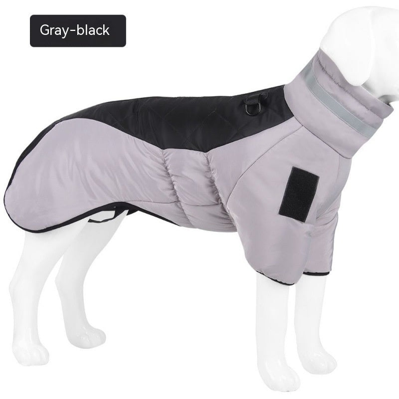 Waterproof winter dog coat with thick cotton and soft velvet lining for medium and large dogs.