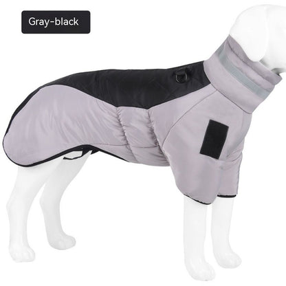 Waterproof winter dog coat with thick cotton and soft velvet lining for medium and large dogs.
