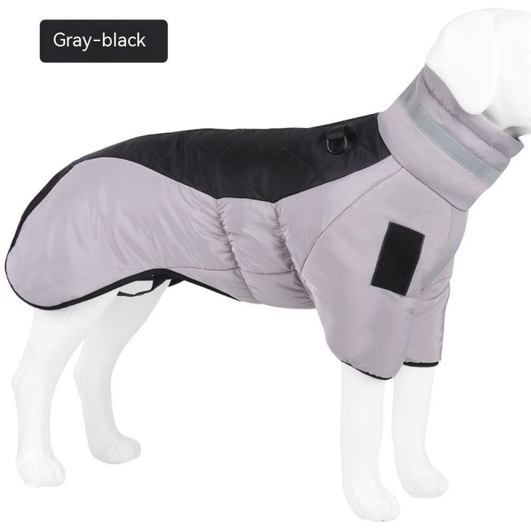 Waterproof winter dog coat with thick cotton and soft velvet lining for medium and large dogs.