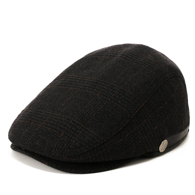 Adjustable woolen beret in gray, coffee, and blue-black herringbone patterns