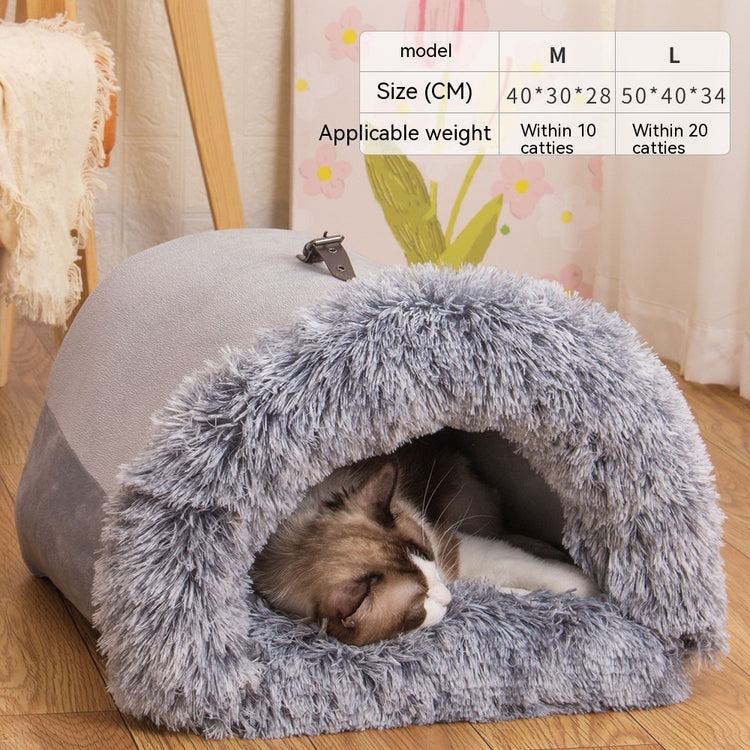 Portable soft plush pet nest for cats and small dogs, warm autumn and winter bed.
