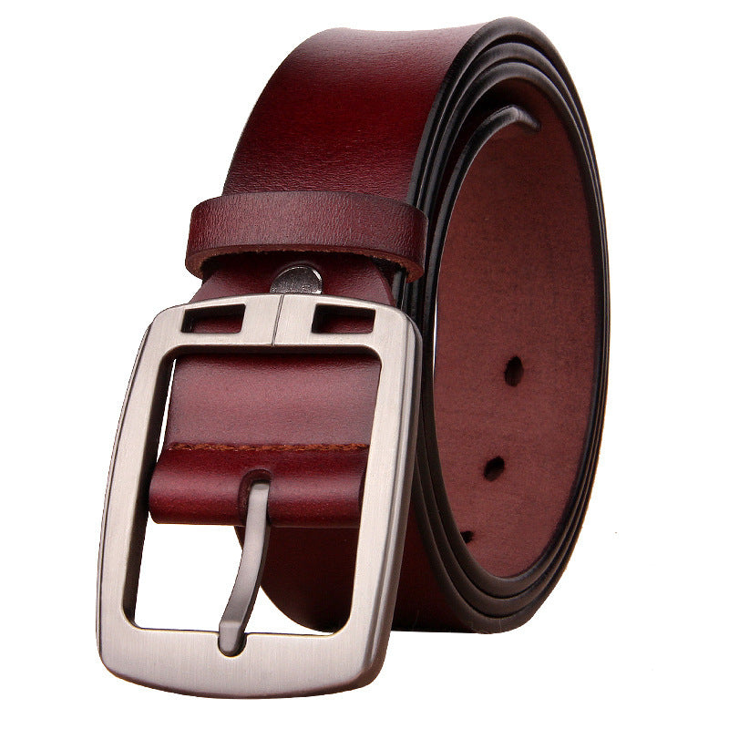 Men’s retro cowhide leather belt with antique pin buckle