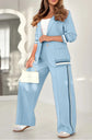 Women’s 2-piece suit set with lapel coat and high-waist wide-leg trousers in multiple colors.
