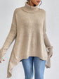 Women’s Irregular Turtleneck Sweater – Loose Knit Long Sleeve Pullover