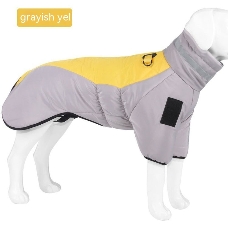 Waterproof winter dog coat with thick cotton and soft velvet lining for medium and large dogs.