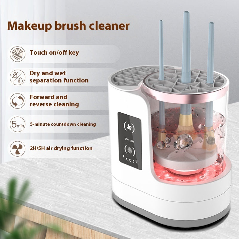 Electric rechargeable makeup brush cleaner with automatic drying and disinfecting chamber