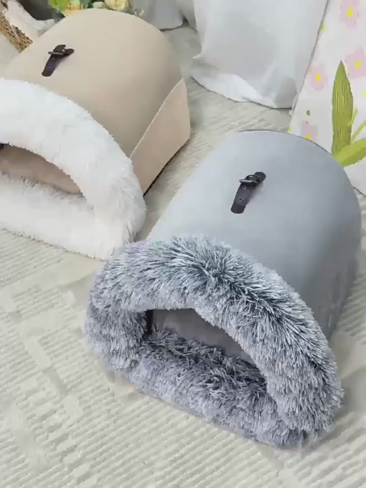 Portable soft plush pet nest for cats and small dogs, warm autumn and winter bed.